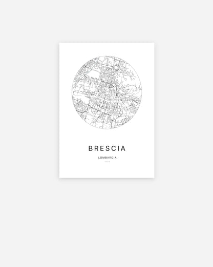 Affiche minimaliste de Brescia représentant le plan de la ville en design épuré.