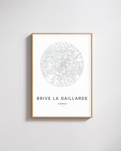 Poster représentant le plan de la ville de Brive-la-Gaillarde.