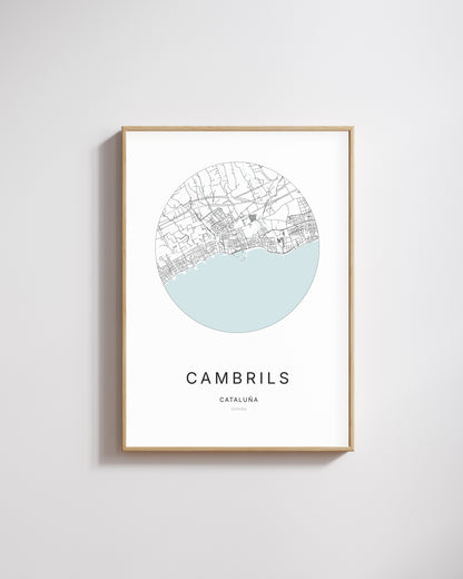 Poster représentant le plan de la ville de Cambrils.