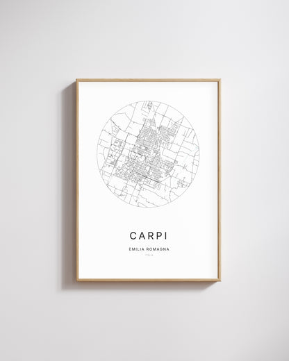 Poster représentant le plan de la ville de Carpi.