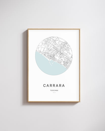 Poster représentant le plan de la ville de Carrara.