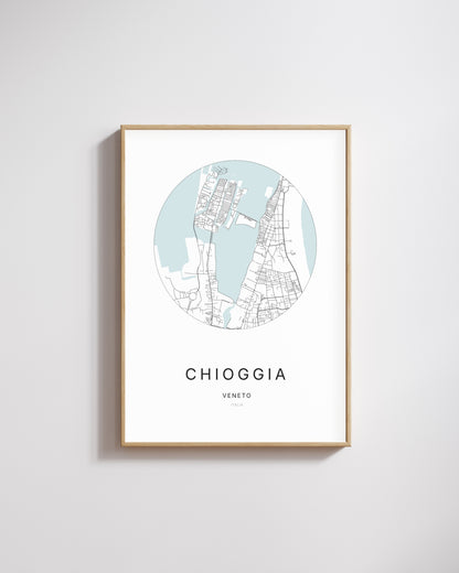 Poster représentant le plan de la ville de Chioggia.