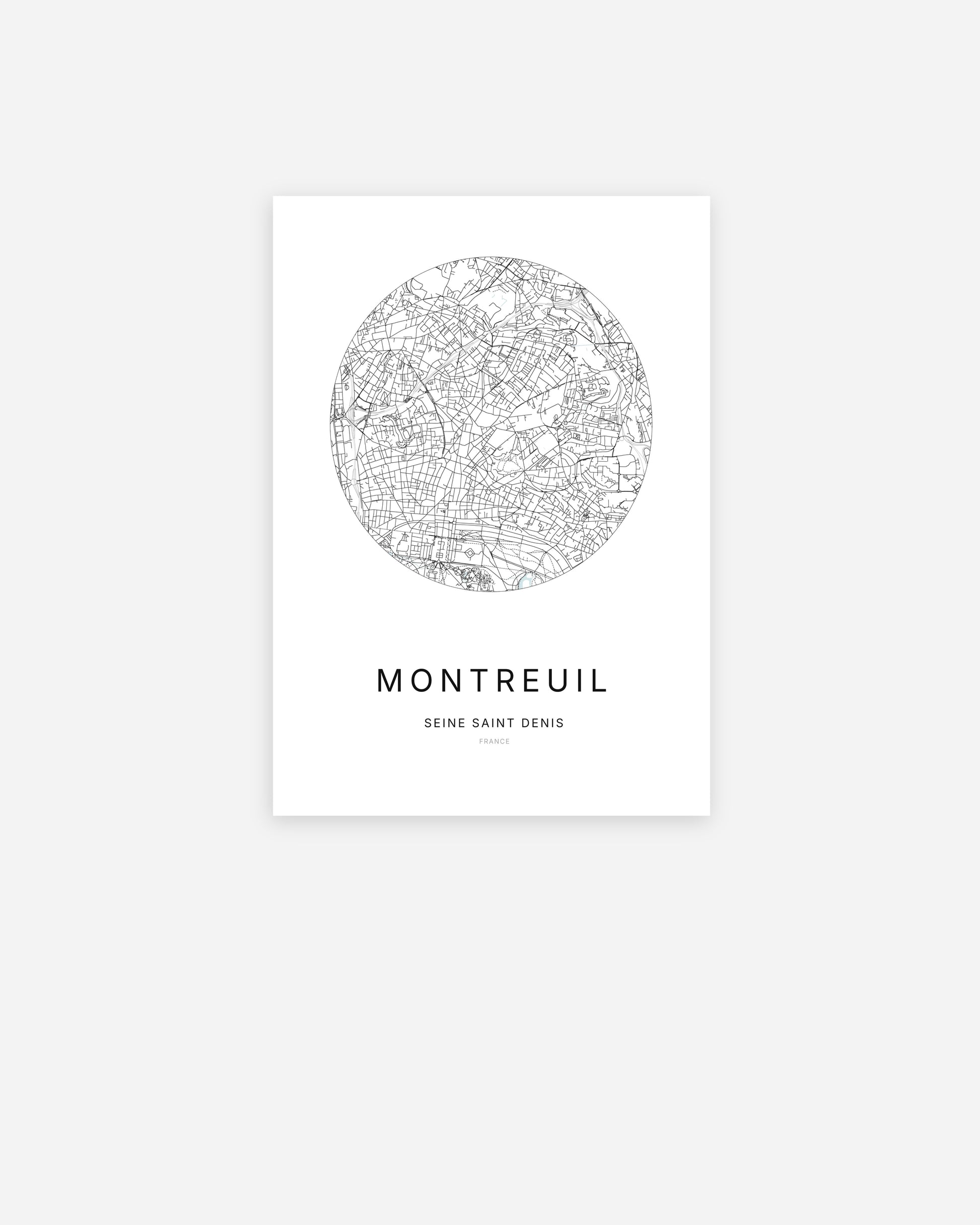 Affiche minimaliste de Courbevoie représentant le plan de la ville en design épuré.