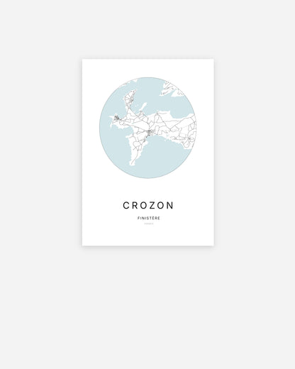 Affiche minimaliste de Crozon représentant le plan de la ville en design épuré.