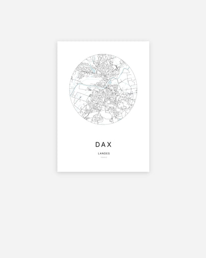 Affiche minimaliste de Dax représentant le plan de la ville en design épuré.