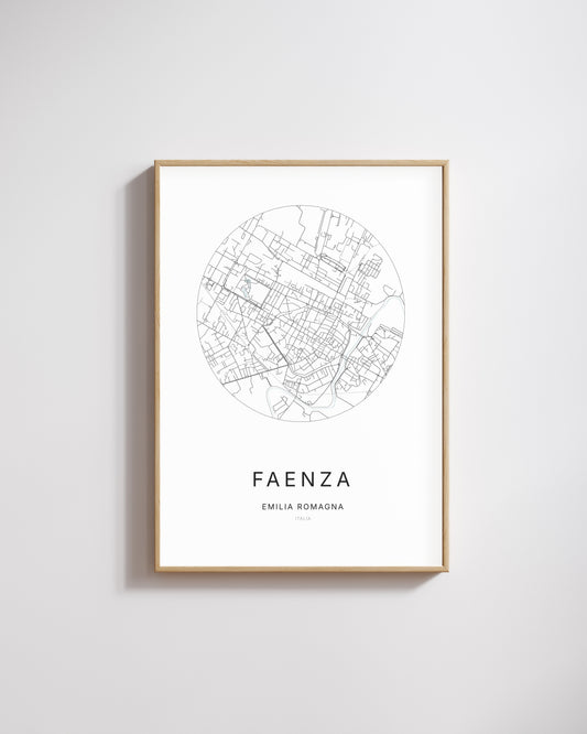 Affiche minimaliste du plan de la ville de Faenza.