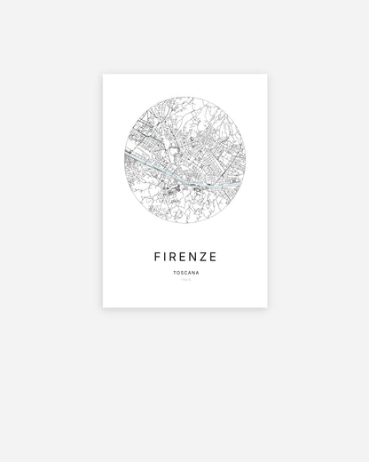 Affiche minimaliste de Firenze représentant le plan de la ville en design épuré.