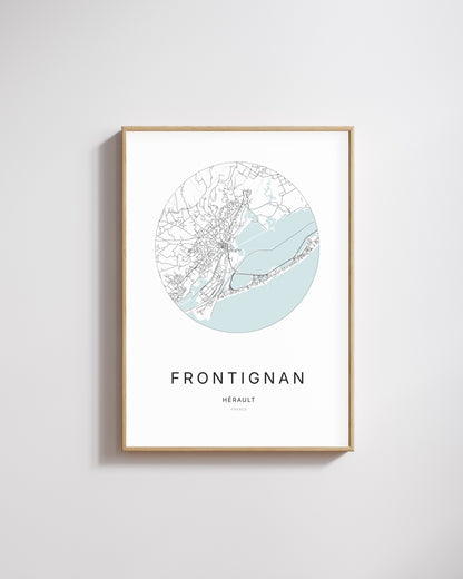 Poster représentant le plan de la ville de Frontignan.