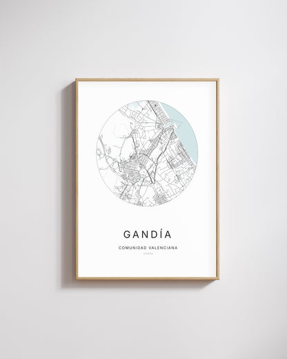 Poster représentant le plan de la ville de Gandía.