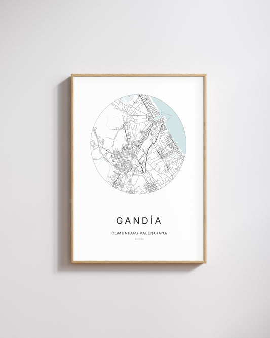 Poster représentant le plan de la ville de Gandía.