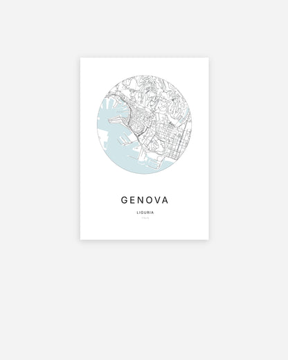 Affiche minimaliste de Genova représentant le plan de la ville en design épuré.