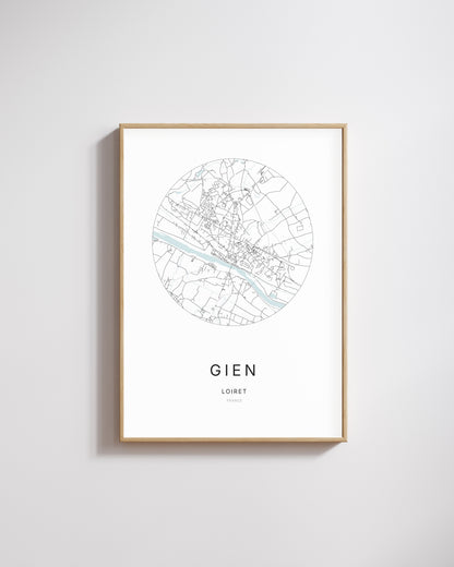 Poster représentant le plan de la ville de Gien.