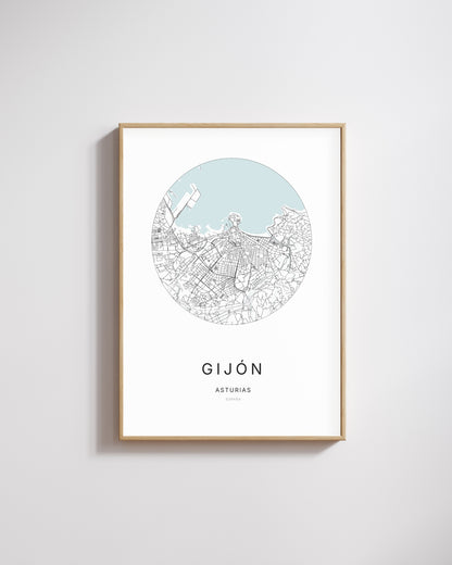 Poster représentant le plan de la ville de Gijón.