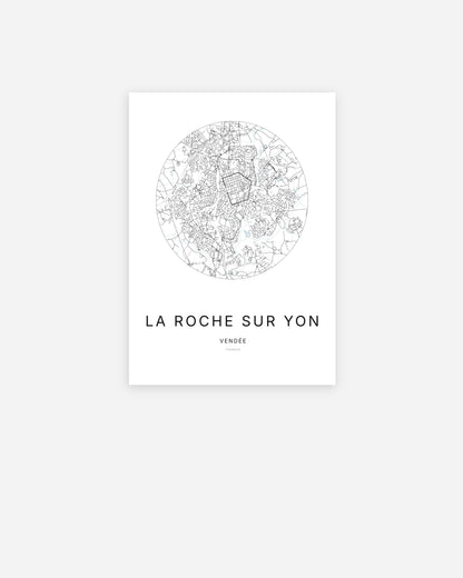 Affiche minimaliste de La Roche-sur-Yon représentant le plan de la ville en design épuré.
