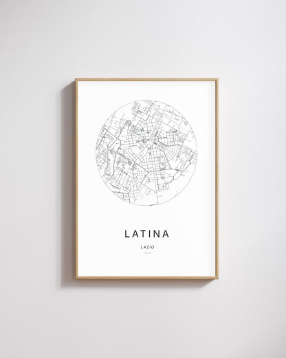Poster représentant le plan de la ville de Latina.