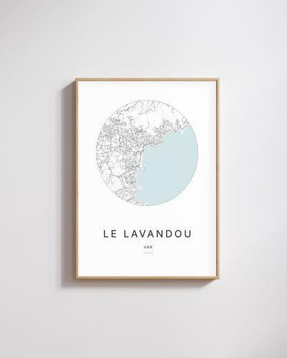 Poster représentant le plan de la ville de Le Lavandou.