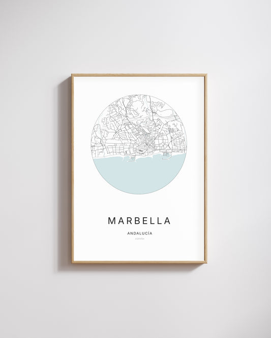 Poster représentant le plan de la ville de Marbella.