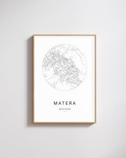 Poster représentant le plan de la ville de Matera.