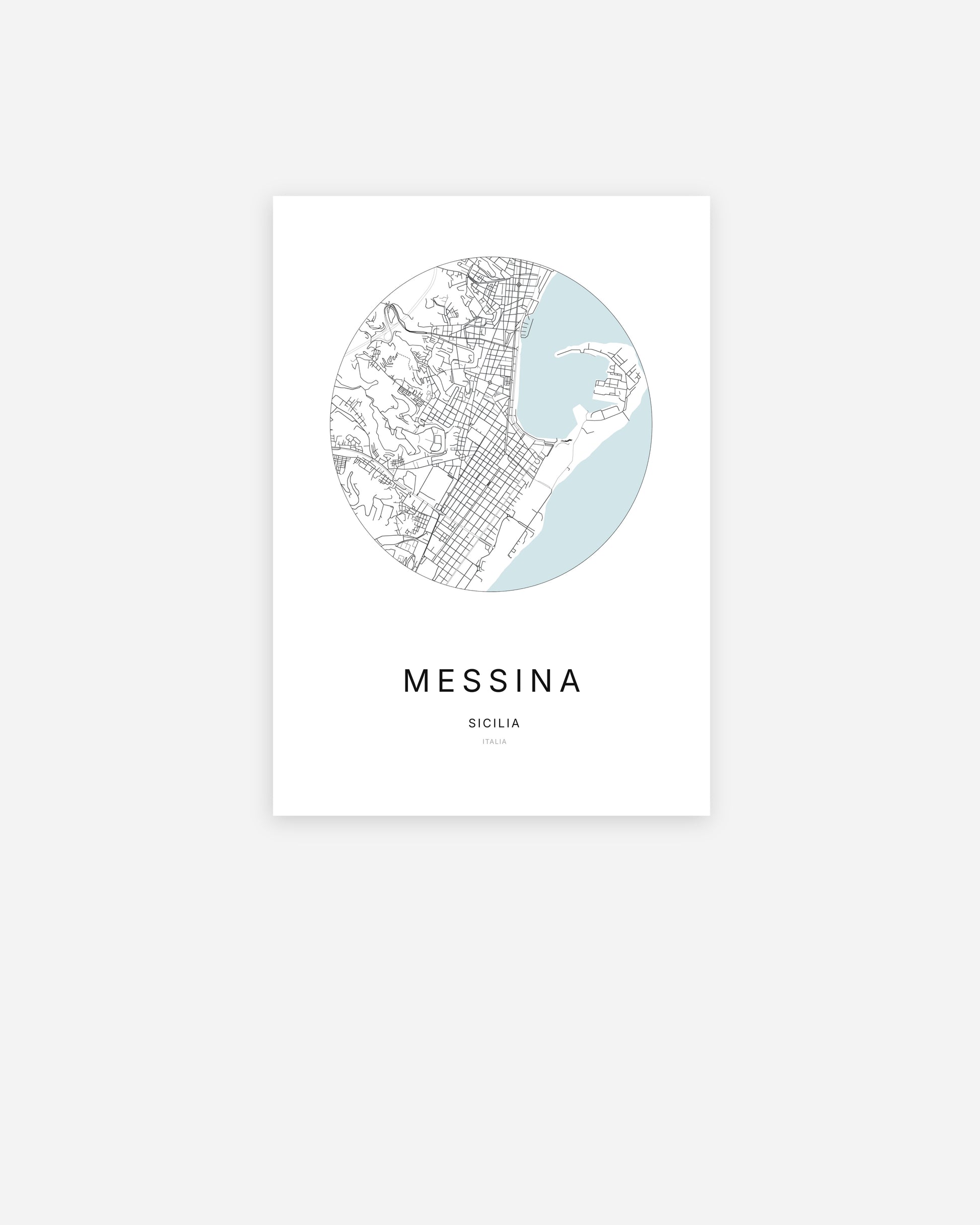 Affiche minimaliste de Messina représentant le plan de la ville en design épuré