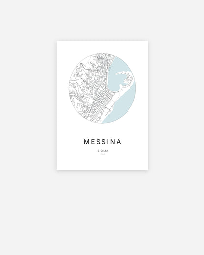 Affiche minimaliste de Messina représentant le plan de la ville en design épuré