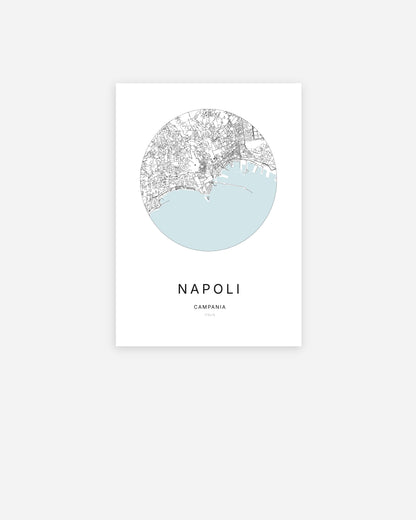Affiche minimaliste de Napoli représentant le plan de la ville en design épuré.