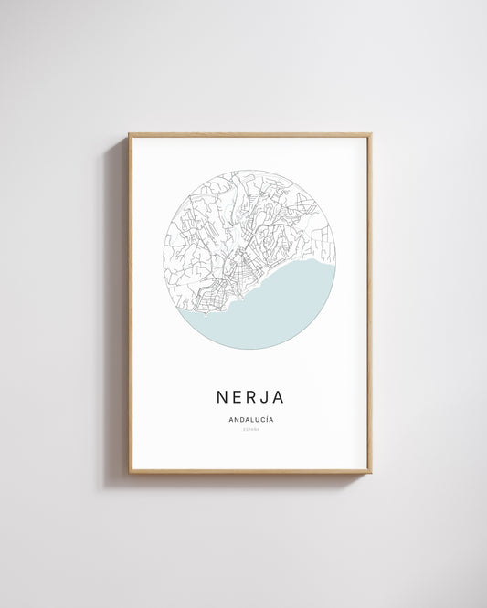 Poster représentant le plan de la ville de Nerja.