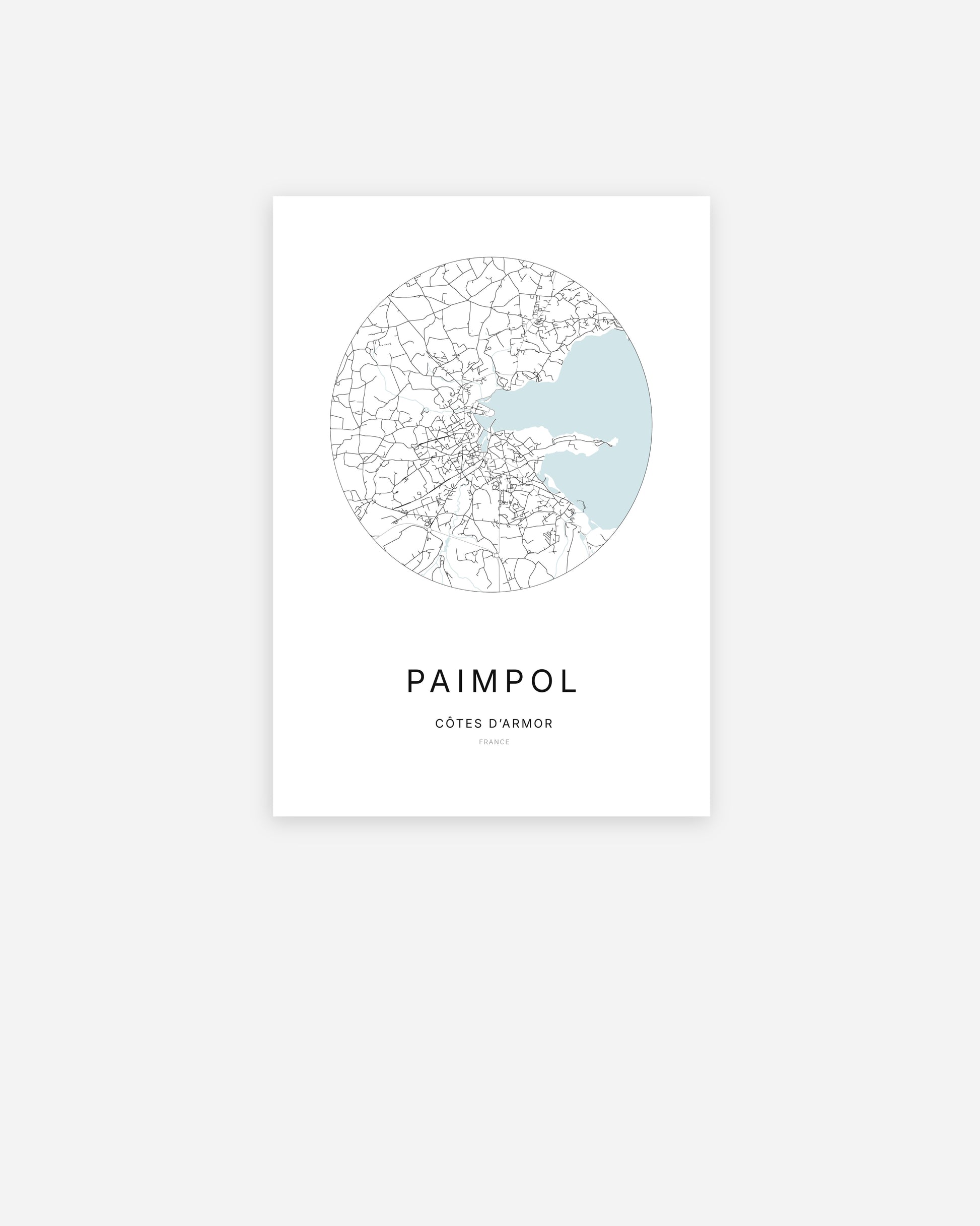 Affiche minimaliste de Paimpol représentant le plan de la ville en design épuré.