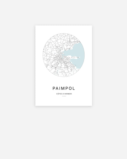 Affiche minimaliste de Paimpol représentant le plan de la ville en design épuré.