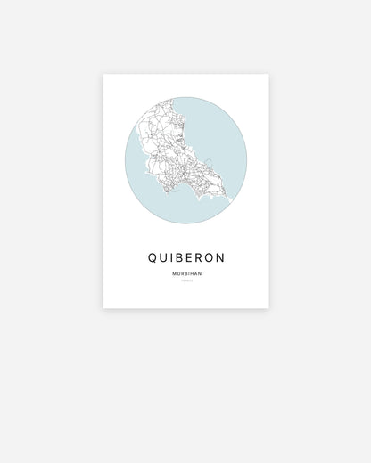 Affiche minimaliste de Quiberon représentant le plan de la ville en design épuré.