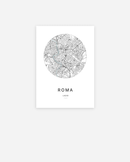 Affiche minimaliste de Roma représentant le plan de la ville en design épuré.