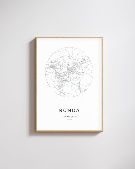 Póster que representa el mapa de la ciudad de Ronda.