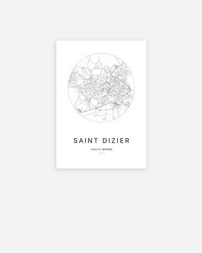 Affiche minimaliste de Saint-Dizier représentant le plan de la ville en design épuré.