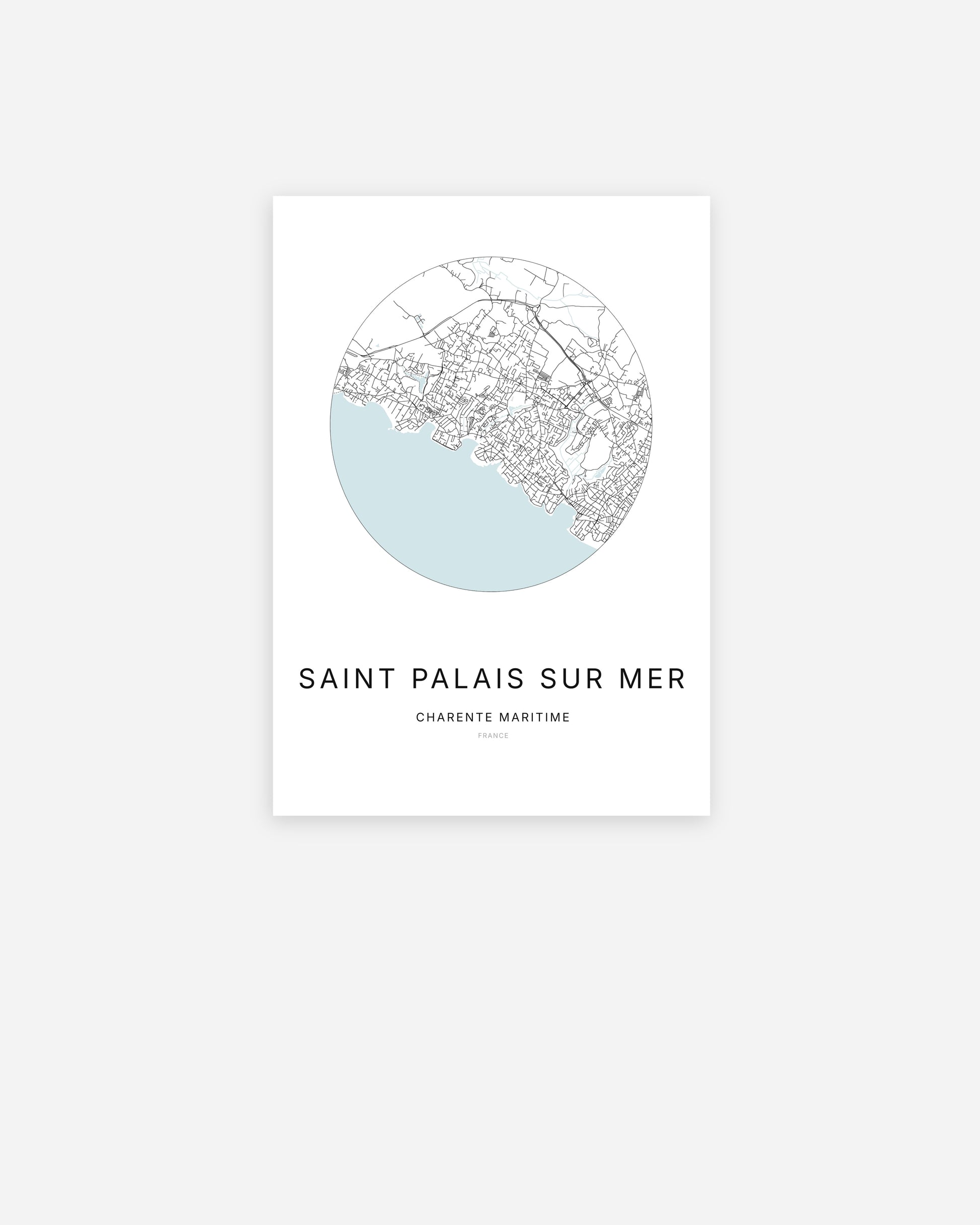 Affiche minimaliste de Saint-Palais-sur-Mer représentant le plan de la ville en design épuré.