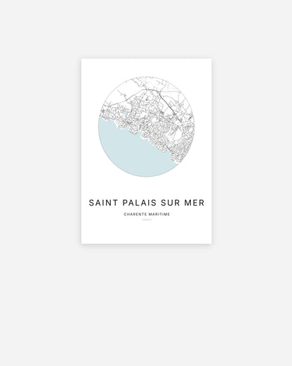 Affiche minimaliste de Saint-Palais-sur-Mer représentant le plan de la ville en design épuré.