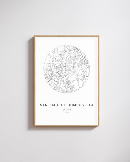 Poster représentant le plan de la ville de Santiago de Compostela.
