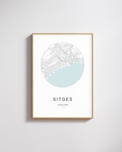 Poster représentant le plan de la ville de Sitges.