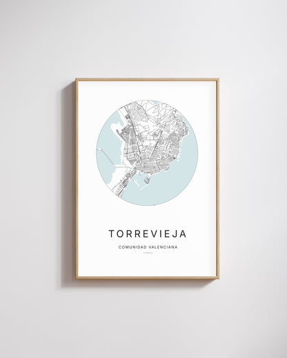 Póster que representa el mapa de la ciudad de Torrevieja.
