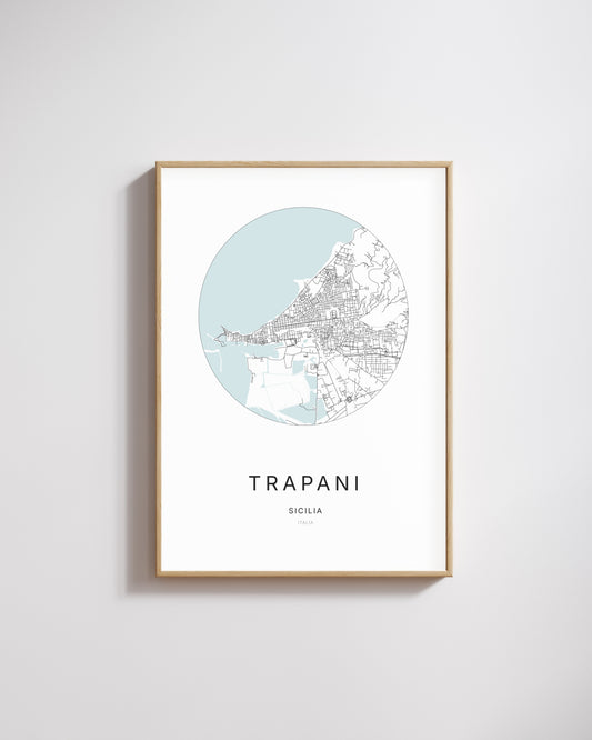 Poster représentant le plan de la ville de Trapani.