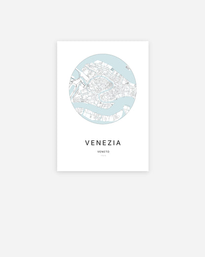Affiche minimaliste de Venezia représentant le plan de la ville en design épuré.