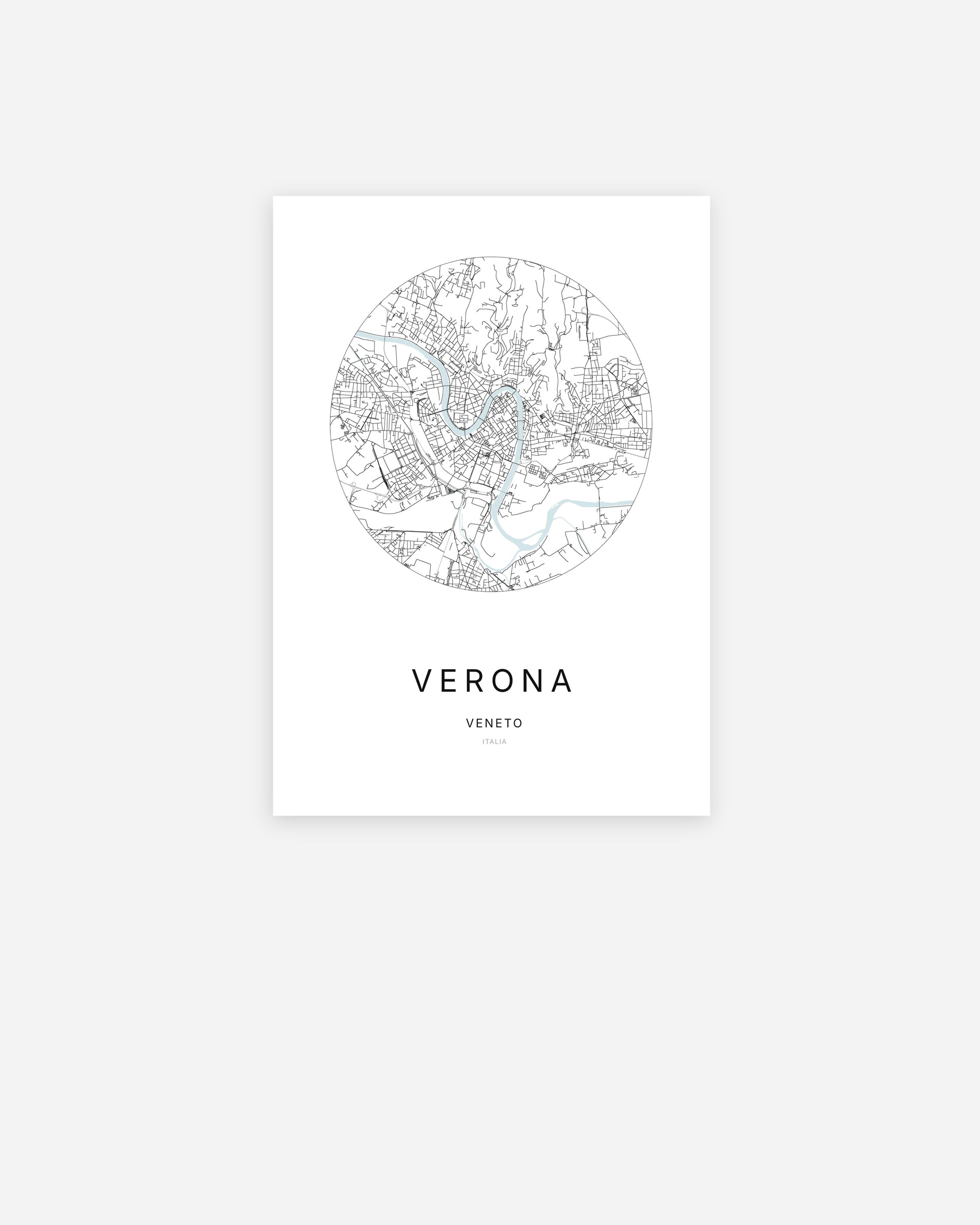 Affiche minimaliste de Verona représentant le plan de la ville en design épuré.