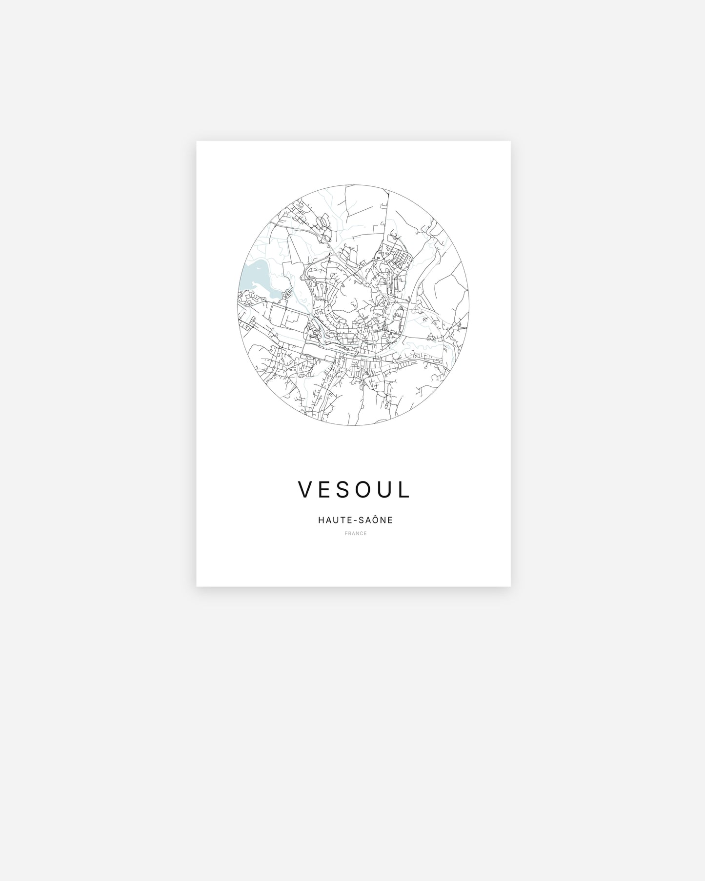 Affiche minimaliste de Vesoul représentant le plan de la ville en design épuré.