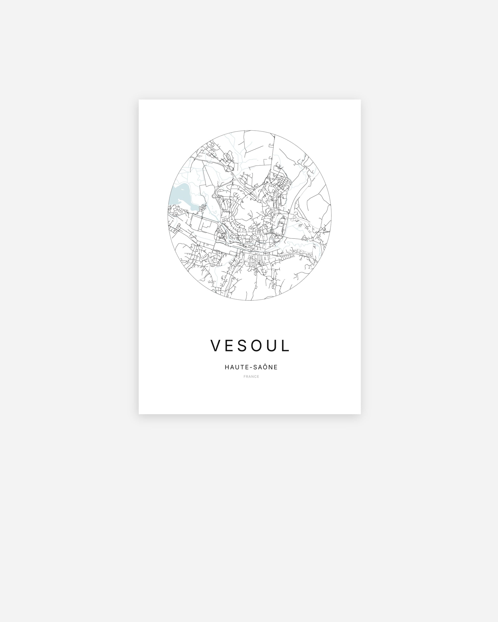 Affiche minimaliste de Vesoul représentant le plan de la ville en design épuré.