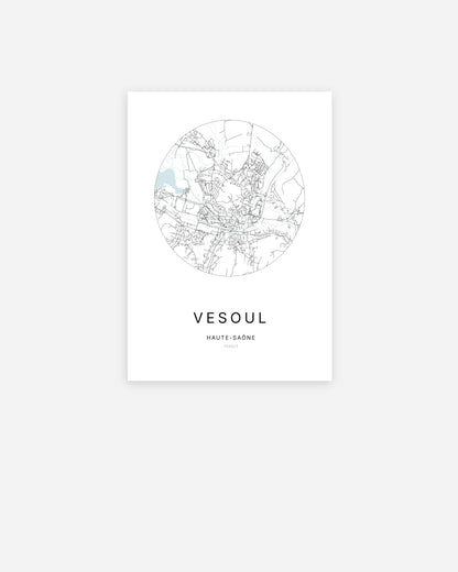Affiche minimaliste de Vesoul représentant le plan de la ville en design épuré.