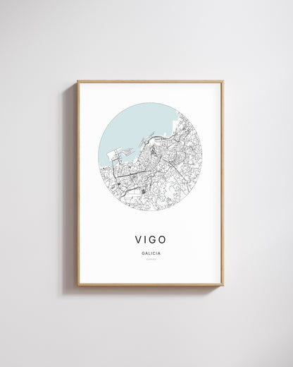 Poster représentant le plan de la ville de Vigo.