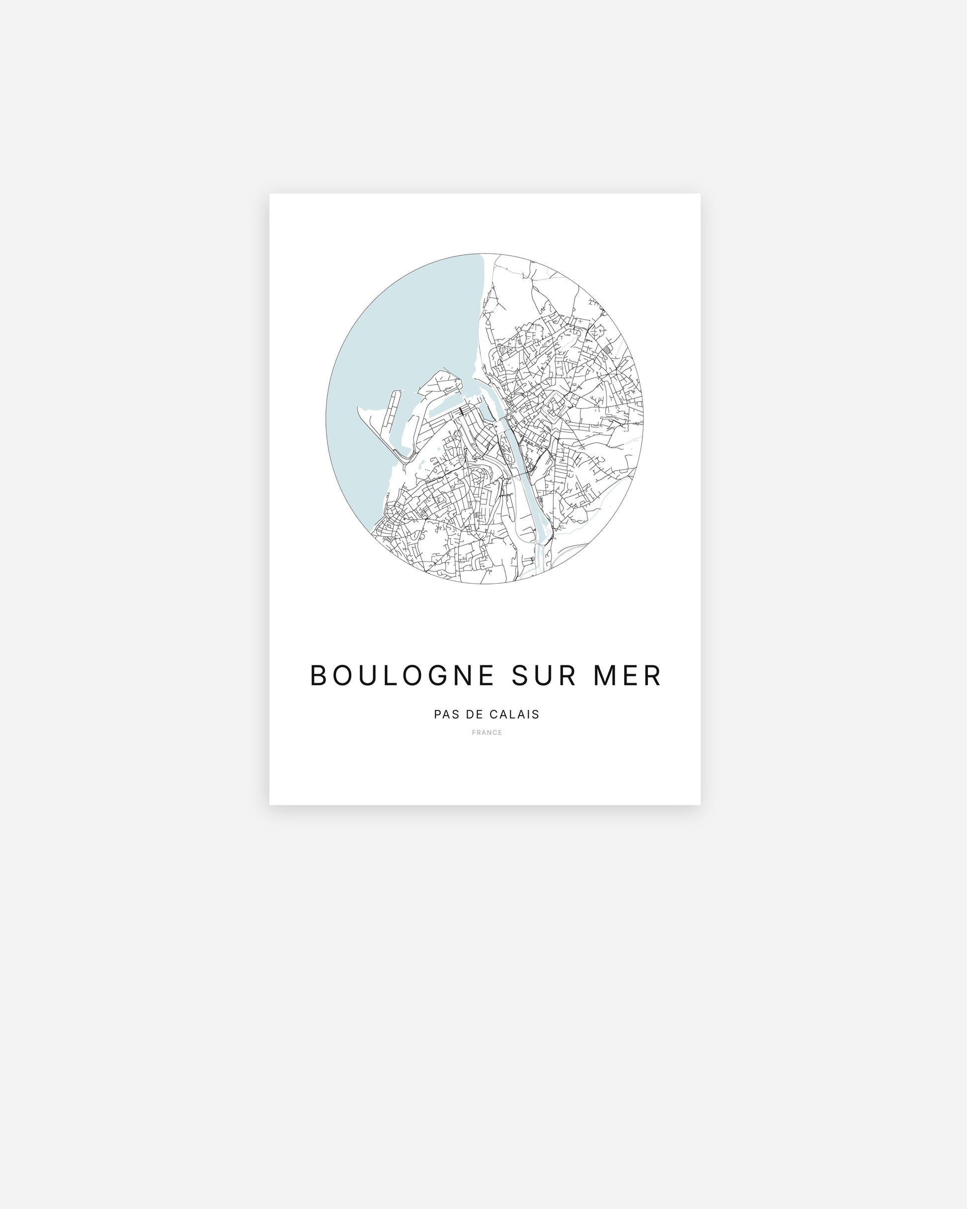 Affiche minimaliste de Boulogne-sur-Mer représentant le plan de la ville en design épuré.