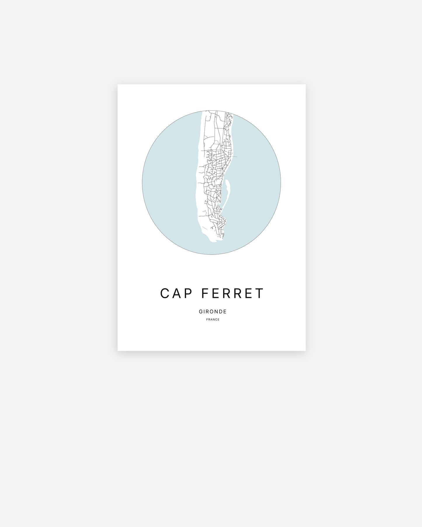 Affiche minimaliste du Cap Ferret représentant la presqu’île en design épuré