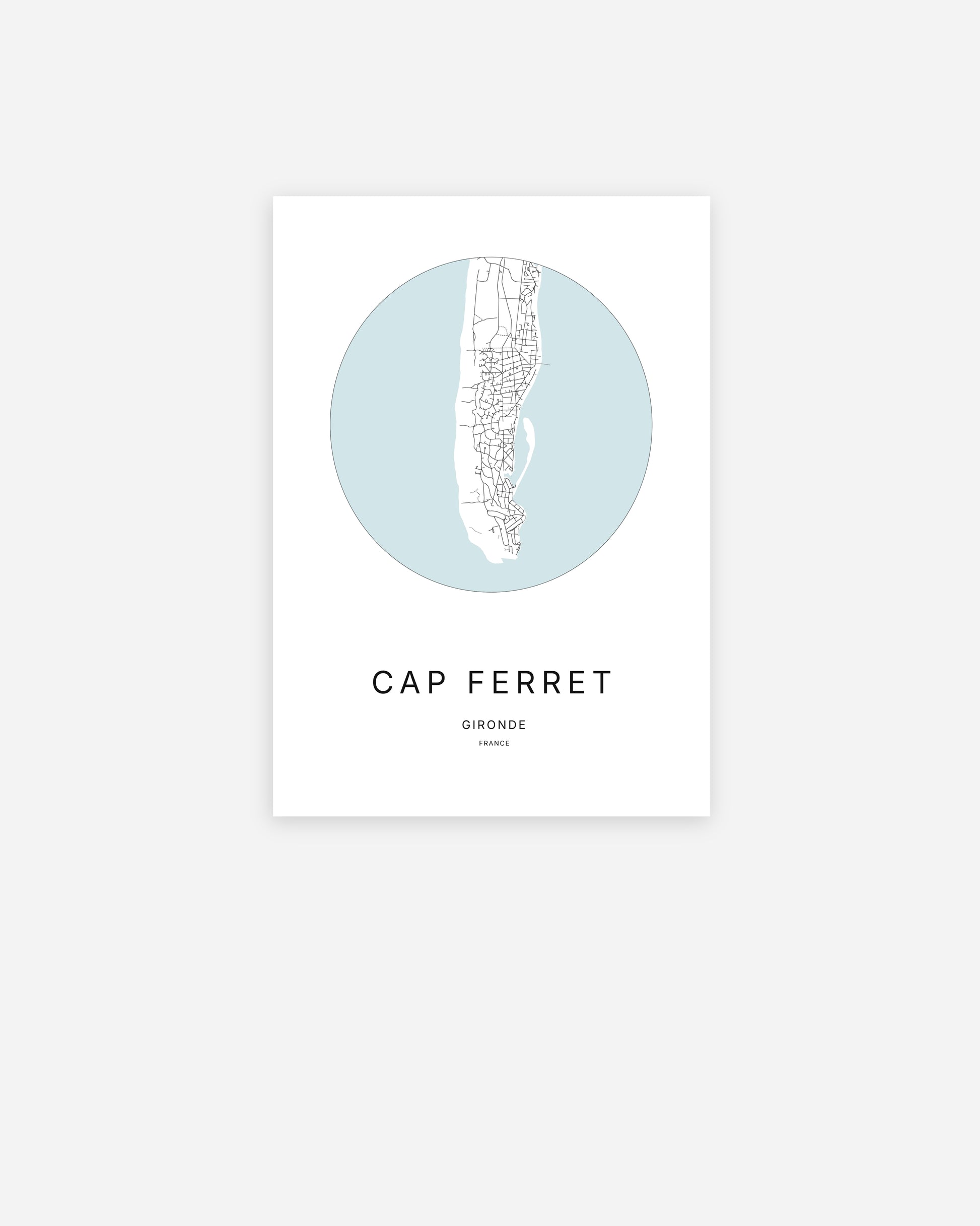 Affiche minimaliste du Cap Ferret représentant la presqu’île en design épuré