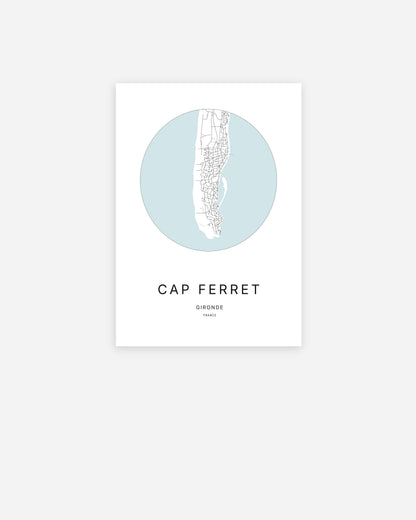 Affiche minimaliste du Cap Ferret représentant la presqu’île en design épuré