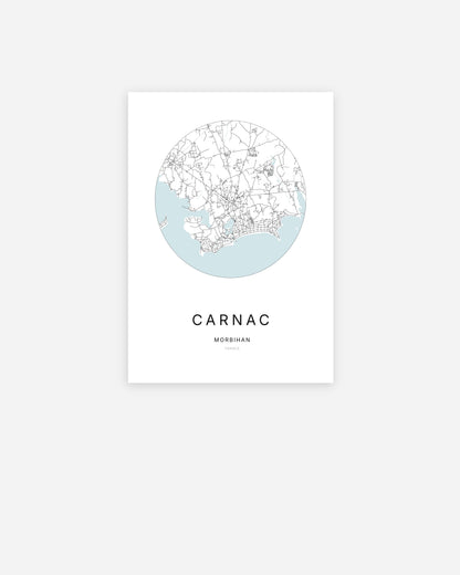 Affiche minimaliste de Carnac représentant le plan de la ville en design épuré.