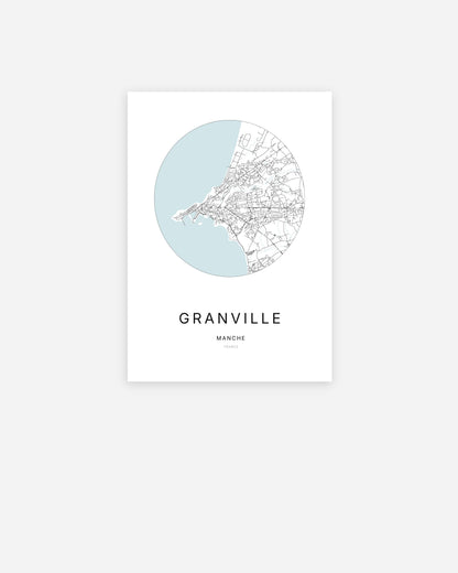 Affiche minimaliste de Granville représentant le plan de la ville en design épuré.